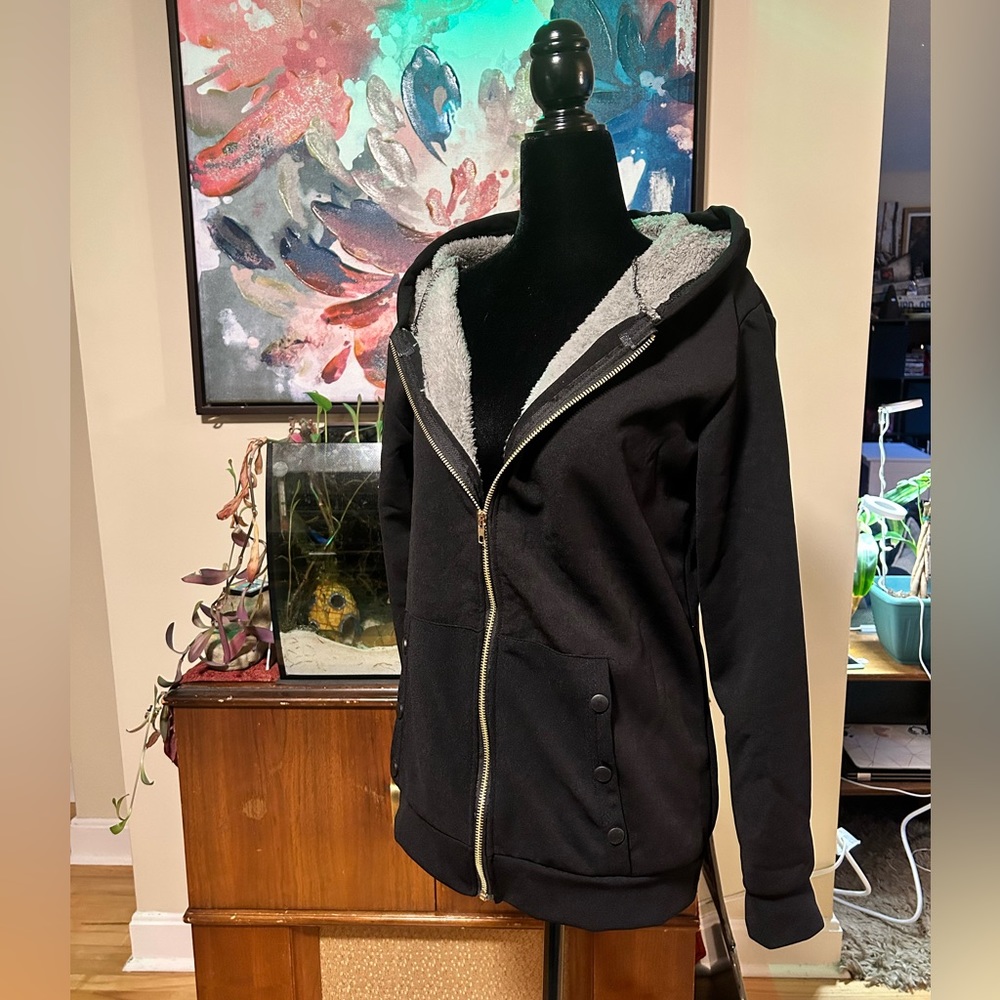 Black Zip Up Sweater with Fuzzy Inside